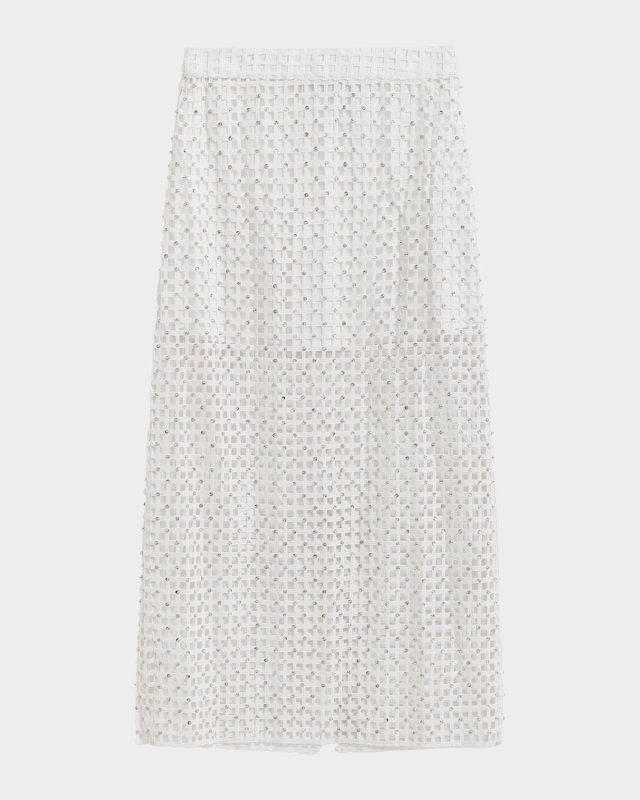 Embellished Mesh Midi Skirt
